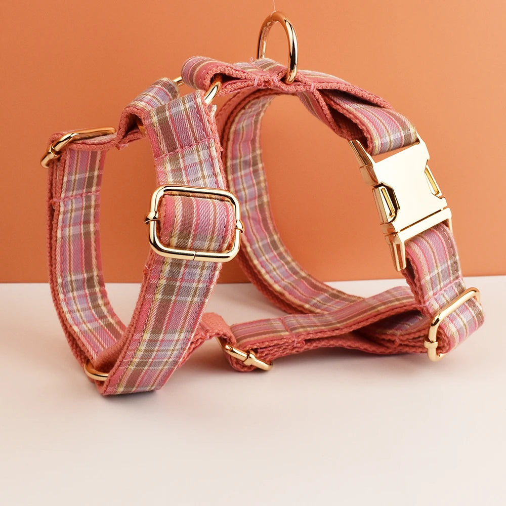 Plaid Dog Collar And Leash Set For Dogs Custom Engraved Nameplate Pet Supplies Dog Leash Grid 14