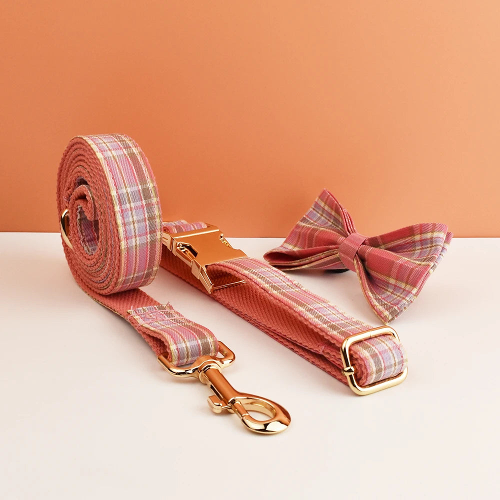 Plaid Dog Collar And Leash Set For Dogs Custom Engraved Nameplate Pet Supplies Dog Leash Grid 14