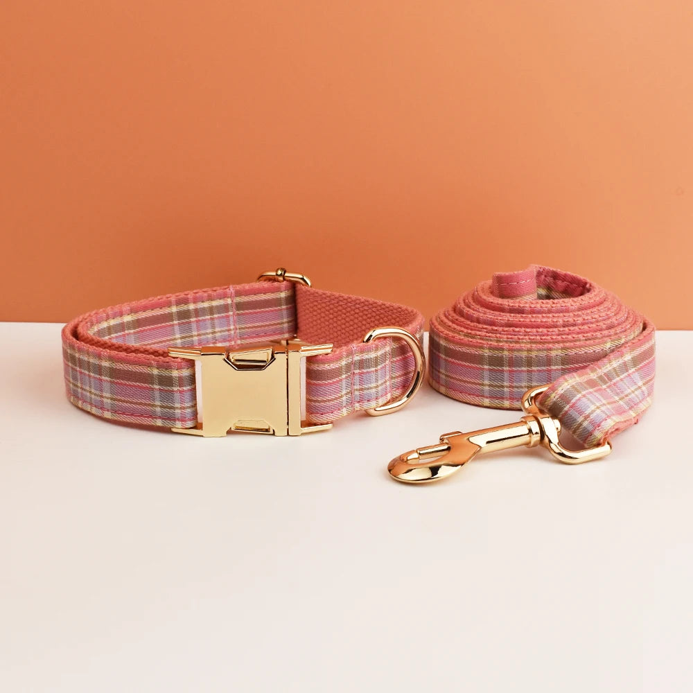 Plaid Dog Collar And Leash Set For Dogs Custom Engraved Nameplate Pet Supplies Dog Leash Grid 14